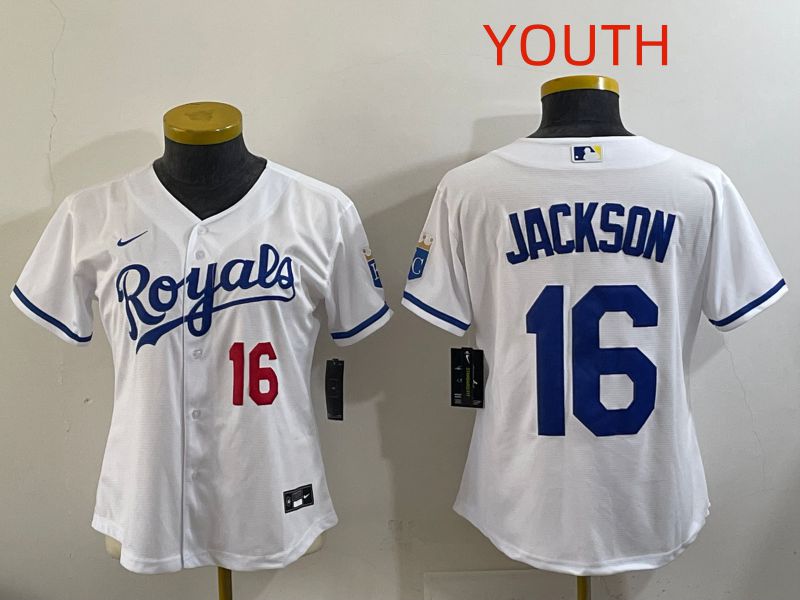 Youth Kansas City Royals #16 Jackson White Game Nike MLB Jersey style 002->youth mlb jersey->Youth Jersey